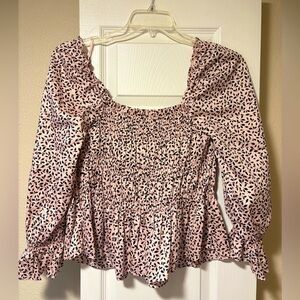 Who what wear blush pattern ruffle peplum blouse size L